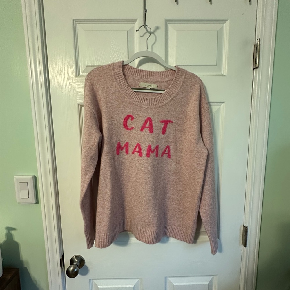 LOFT Soft Pink “Cat Mama” Sweater